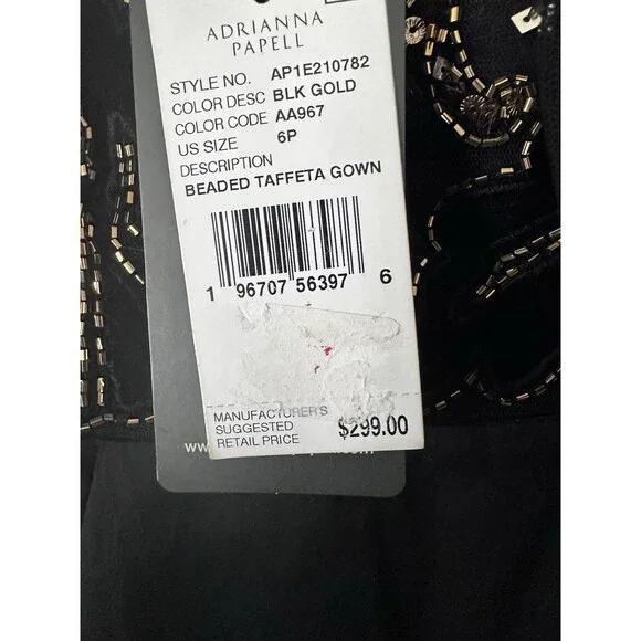 Adrianna Papell Women's Petite Beaded Taffeta-Skirt Gown Maxi Dress Black 6P - Picture 9 of 16